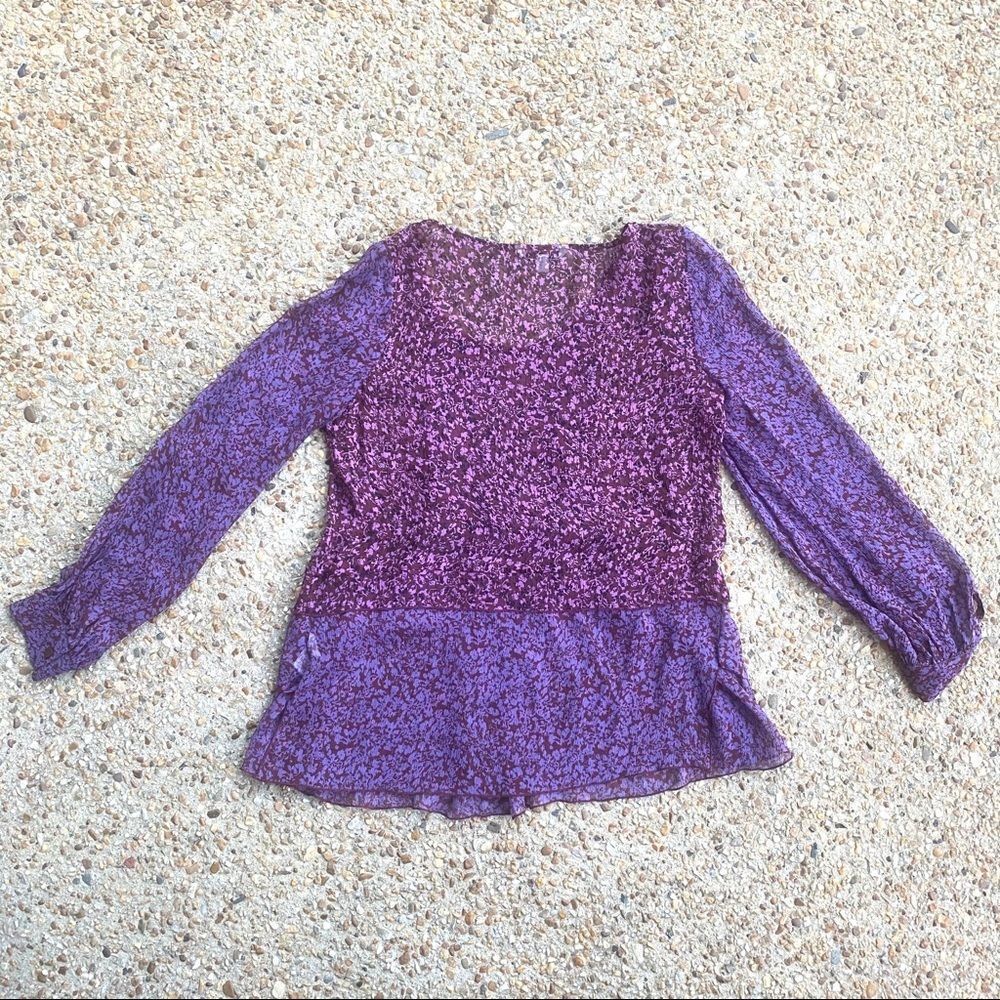 Cabi 823 Silk Purple Sonnet Sheer Floral Blouse Size M - Picture 9 of 9